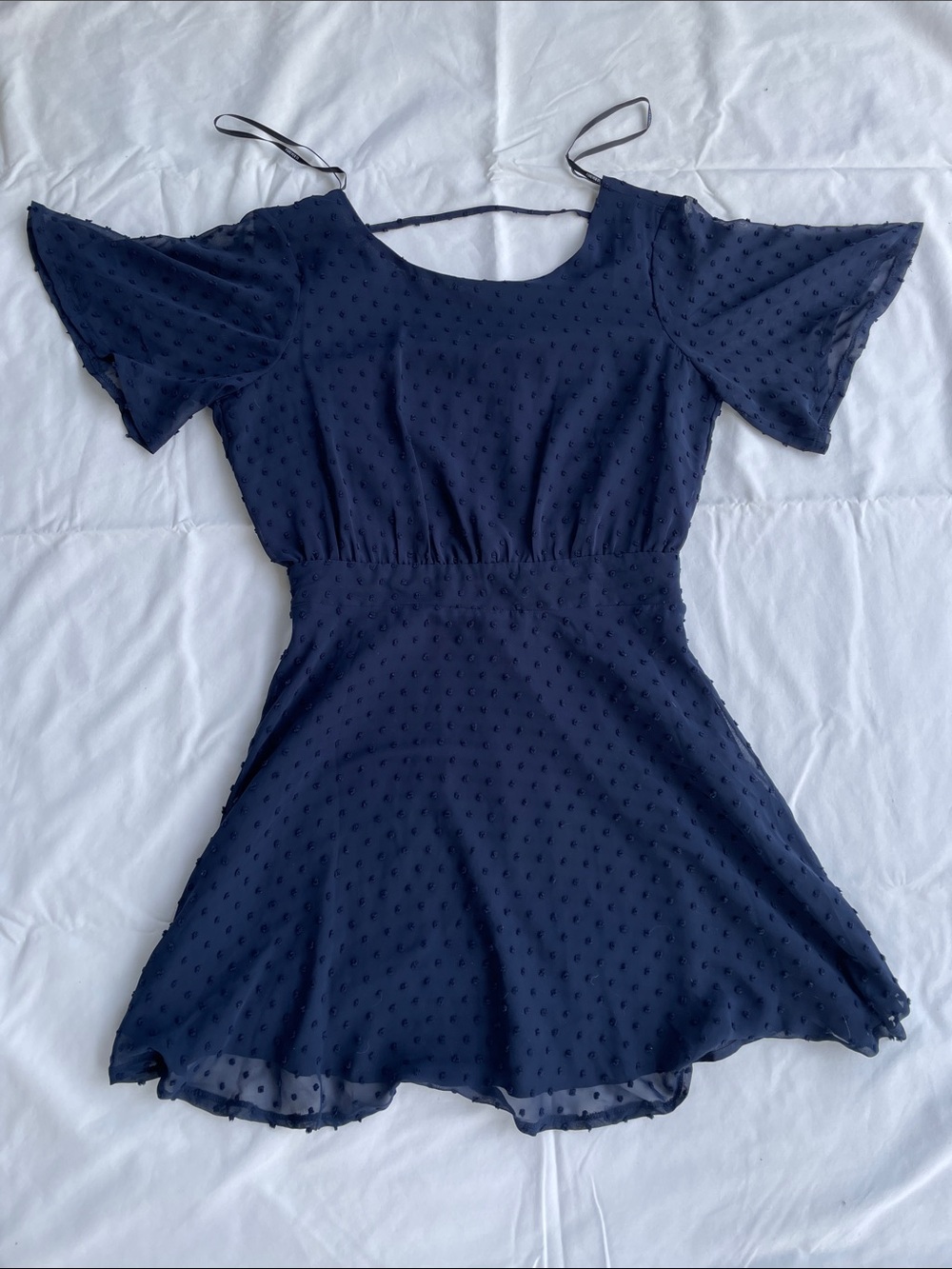 Forever 21 Navy Blue Backless Swiss Dot Mini Dress